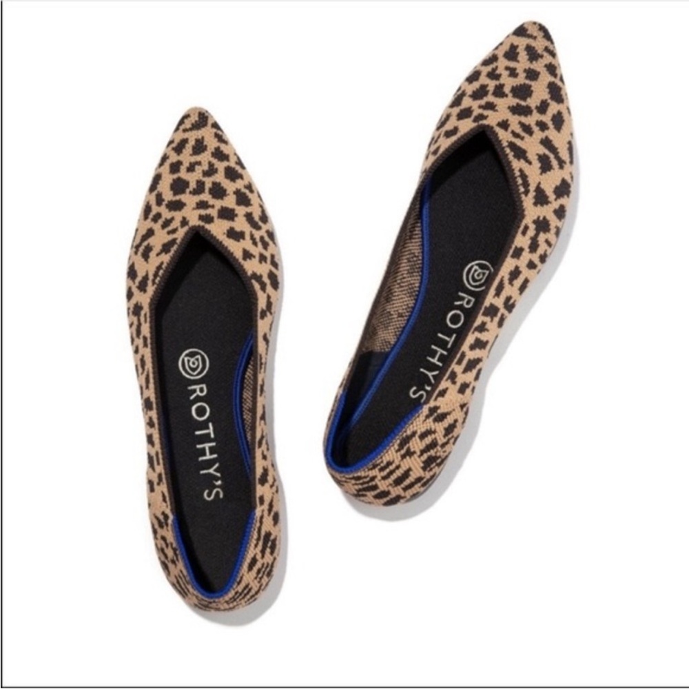 Rothy's the Point Tan and Black Leopard Print Flats